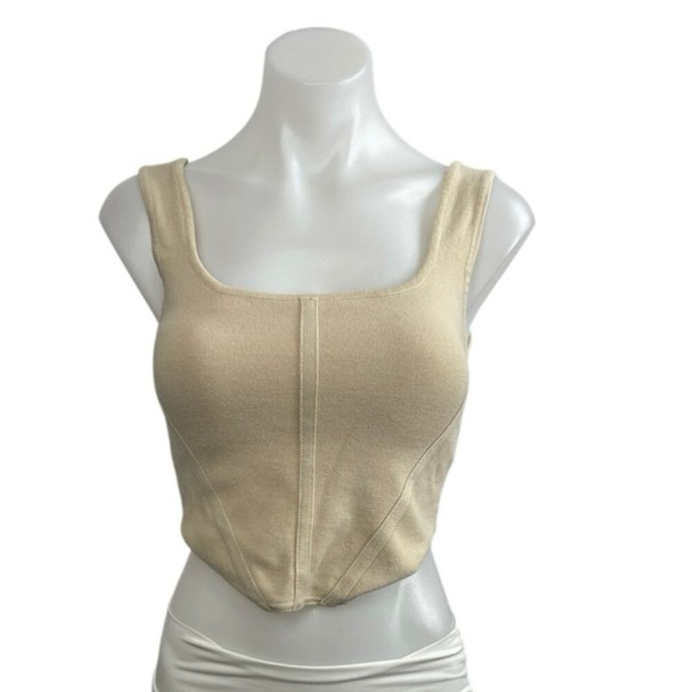 House of Harlow 1960 Beige Knit Sleeveless Square Neck Crop Corset Tank Top XS